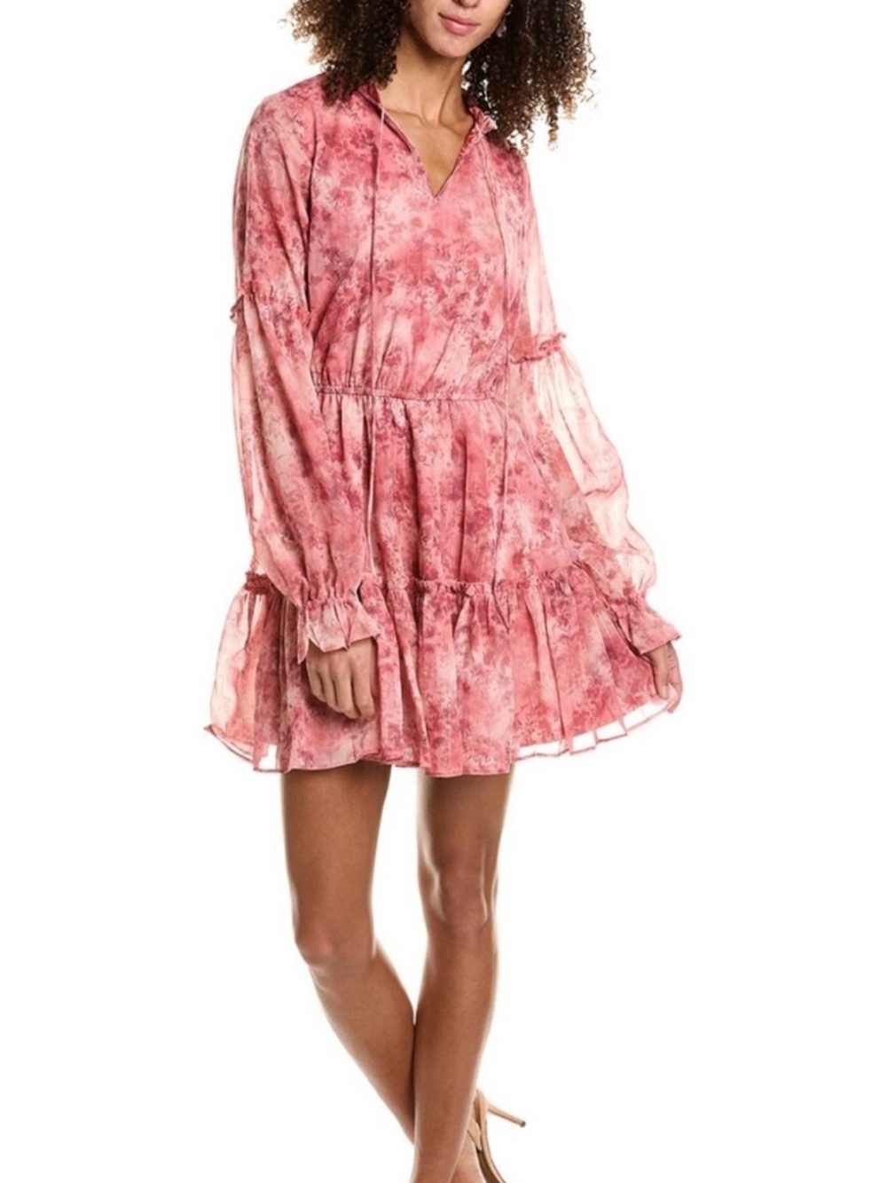NWT Rachel Parcell ‘Long Sleeve Mini Dress’ in “Pink Floral Multi Lurex Chiffon”